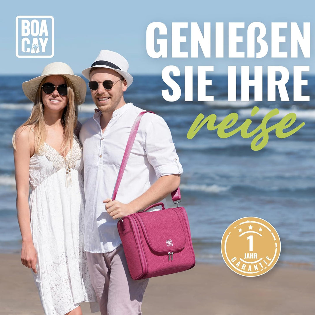 BOACAY Extra Grosse Kulturbeutel für Damen, Herren, Kinder, Kulturtasche (X-large) Cerise Pink - Gra