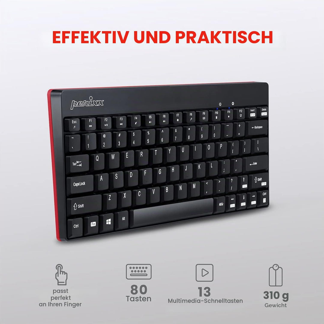 Perixx PERIDUO-712, Ensemble Clavier Souris Mini Sans Fil Pour Windows - 12 Touches Multimédia, Noir