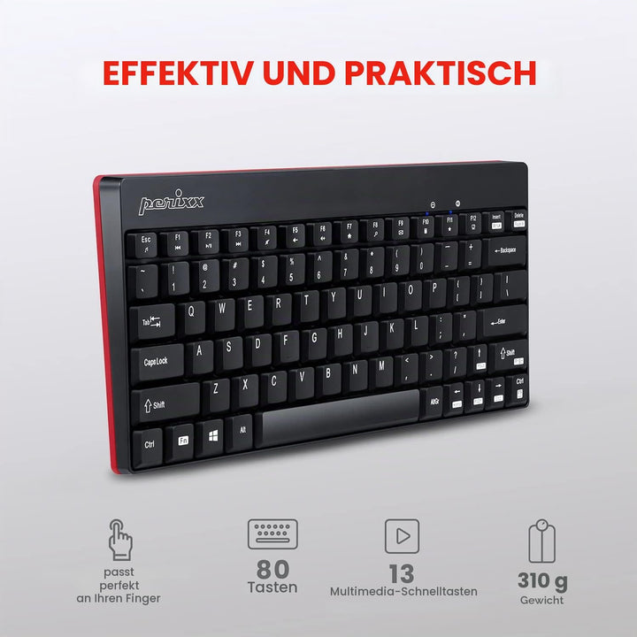 Perixx PERIDUO-712, Ensemble Clavier Souris Mini Sans Fil Pour Windows - 12 Touches Multimédia, Noir