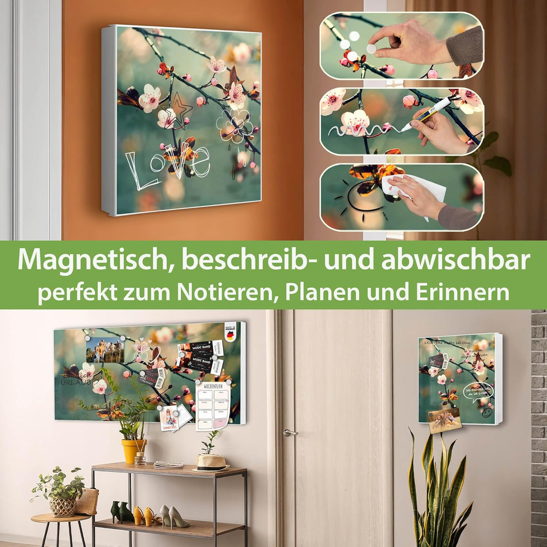 banjado® Grosser Schlüsselkasten Glas/Schlüsselbox 30cm x 30cm mit 50 Haken - Motiv Japankirsche/Sch