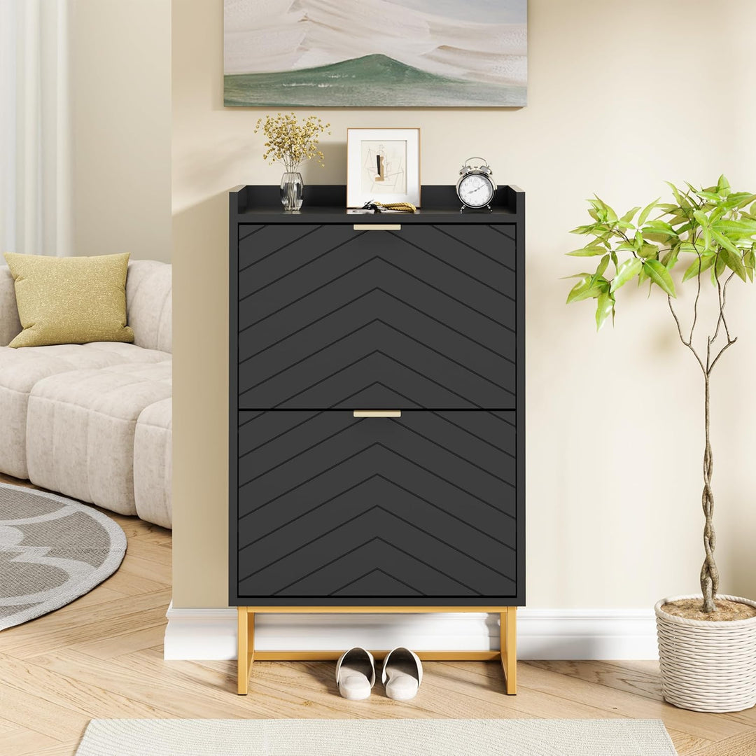 UEV Schuhschrank mit 2 Klappen, 50x24x103,5cm,Schuhkipper Schmal,Schuhkommode Flur Wohnzimmer Eingan
