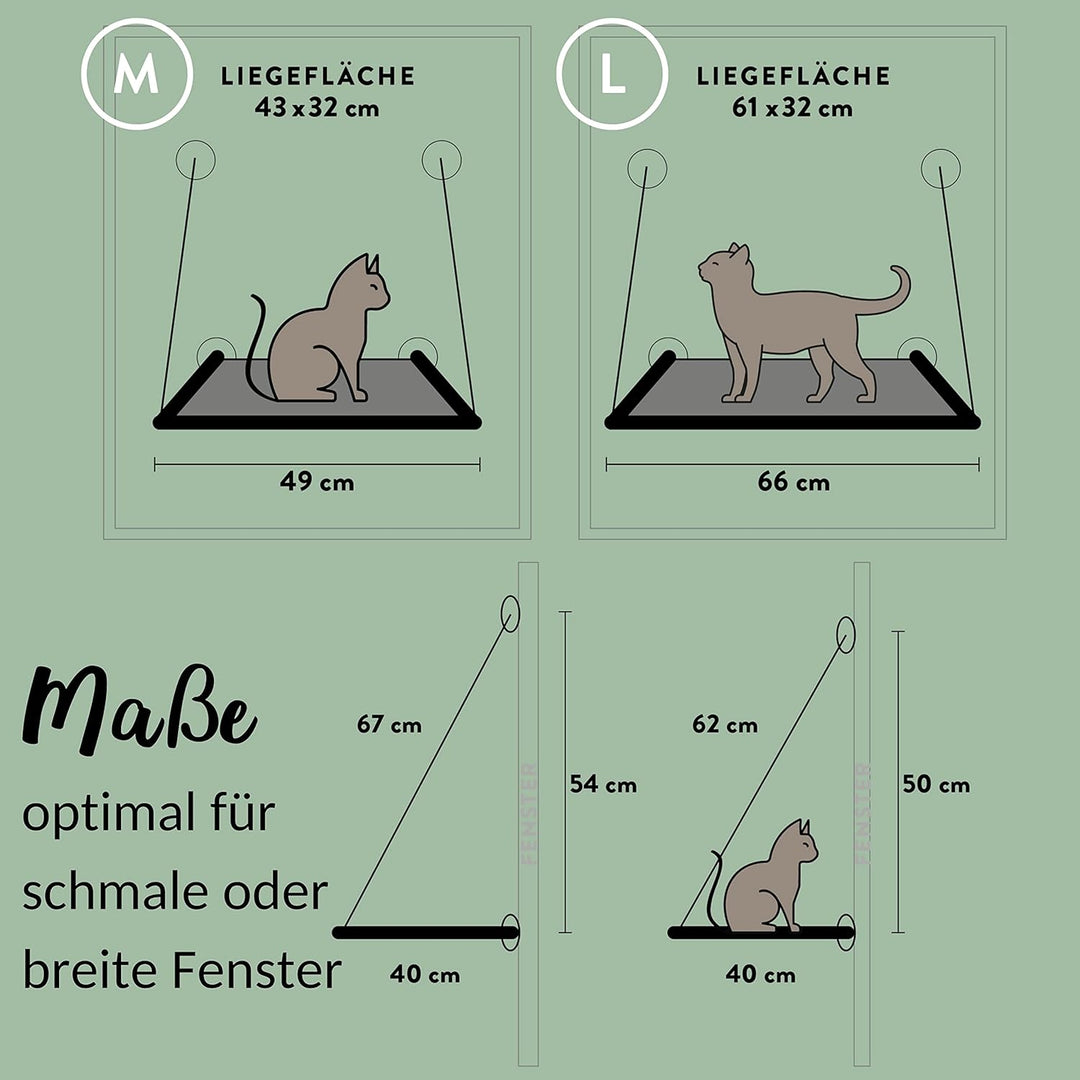 Riijk Fenster Katzenhängematte für Katzen bis 23 kg | Stabile Fensterliegeplatz für grosse Fenster S