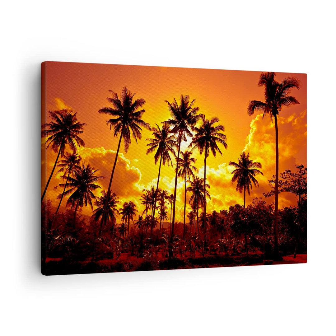 Bilder auf Leinwand Palmen Bäume Sonne Leinwandbild mit Rahmen 70x50cm Wandbilder Dekoration Wohnzim