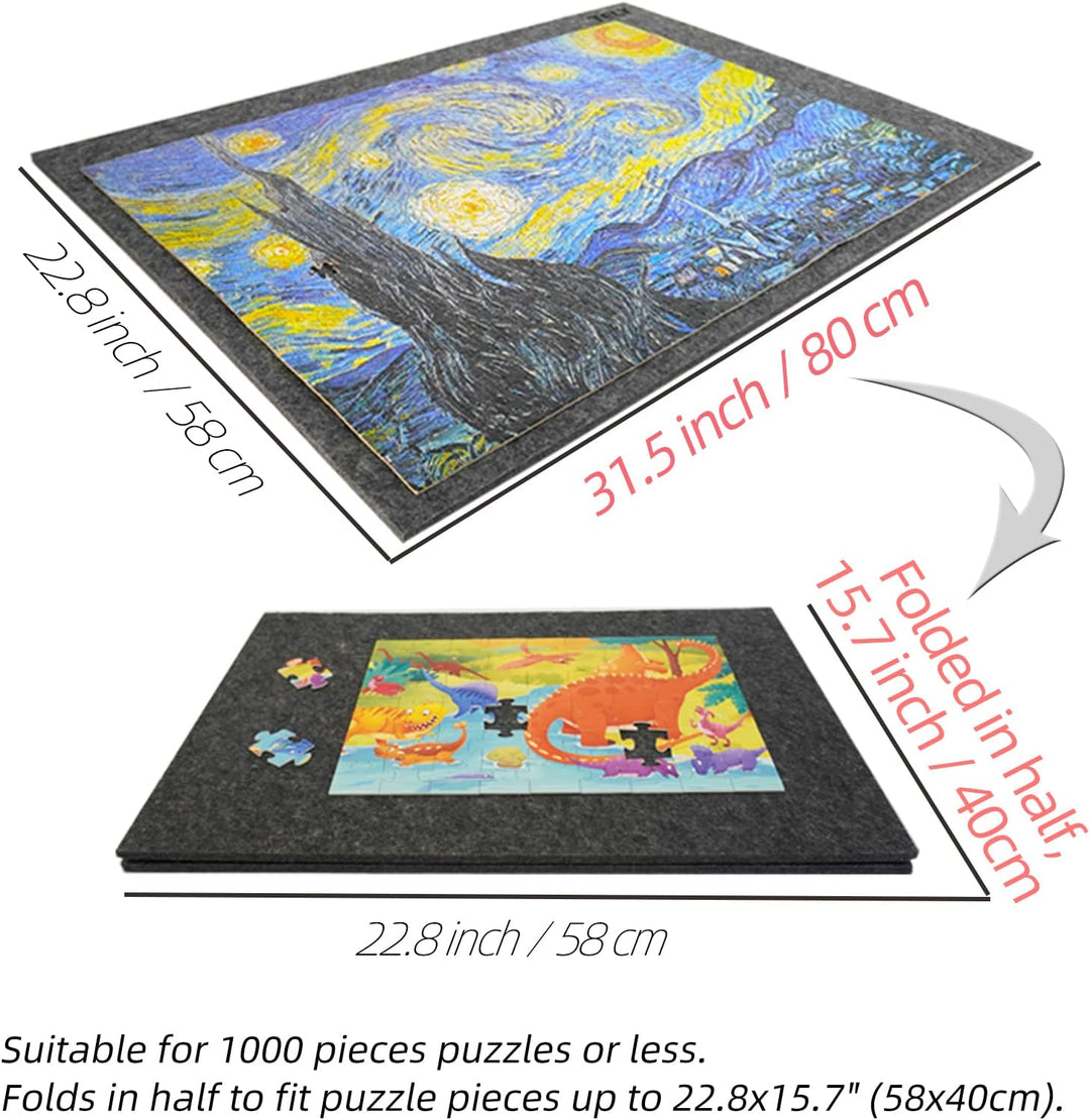 TELY Klappbare Puzzlematte aus Filz für bis zu 1000 Puzzleteile, faltbar zur einfachen Aufbewahrung,