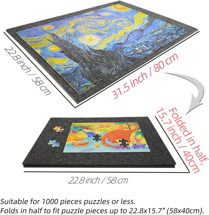 TELY Klappbare Puzzlematte aus Filz für bis zu 1000 Puzzleteile, faltbar zur einfachen Aufbewahrung,