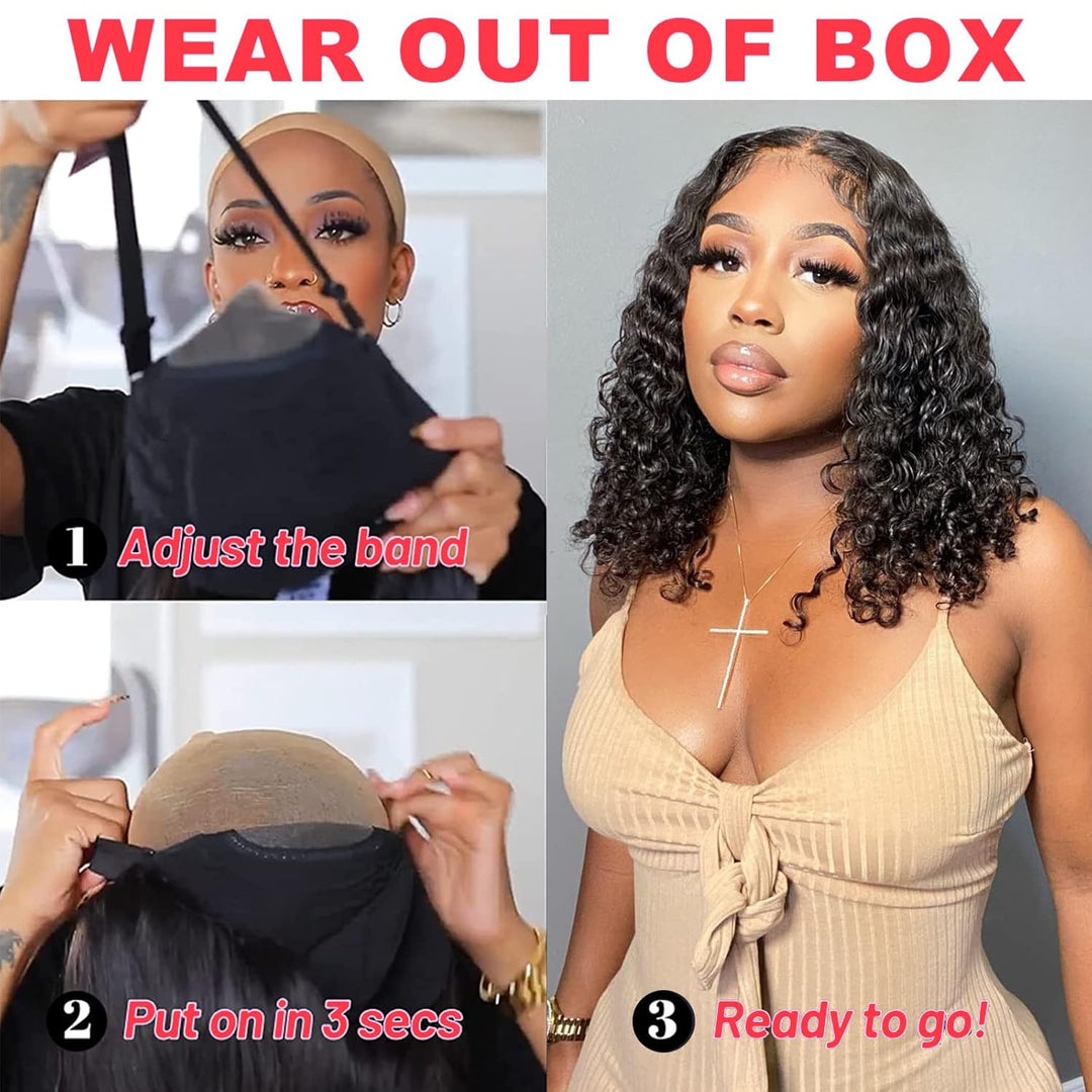 Human Hair Bob Wig 4x4 Curly Glueless Wig Human Hair For Black Women 180% Dichte Echthaar Perücke Mi