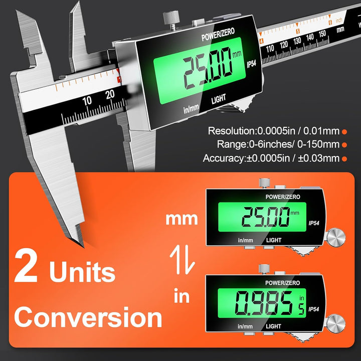 Digitaler Messschieber (wiederaufladbar), Preciva 150 mm Schieblehre Digital Edelstahl, elektronisch