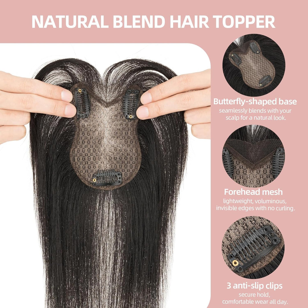 Silk-co Hair Topper Echthaar, 8x11cm handgebunden Basis Toupet Damen, Clip in Haarteile mit Spitzen-