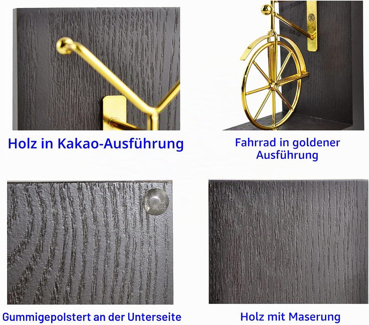 Spiretro Fahrrad-Buchstützen, dekorative Buchstützen mit Rutschfester Rückseite, Holz-Metall-Buchstä