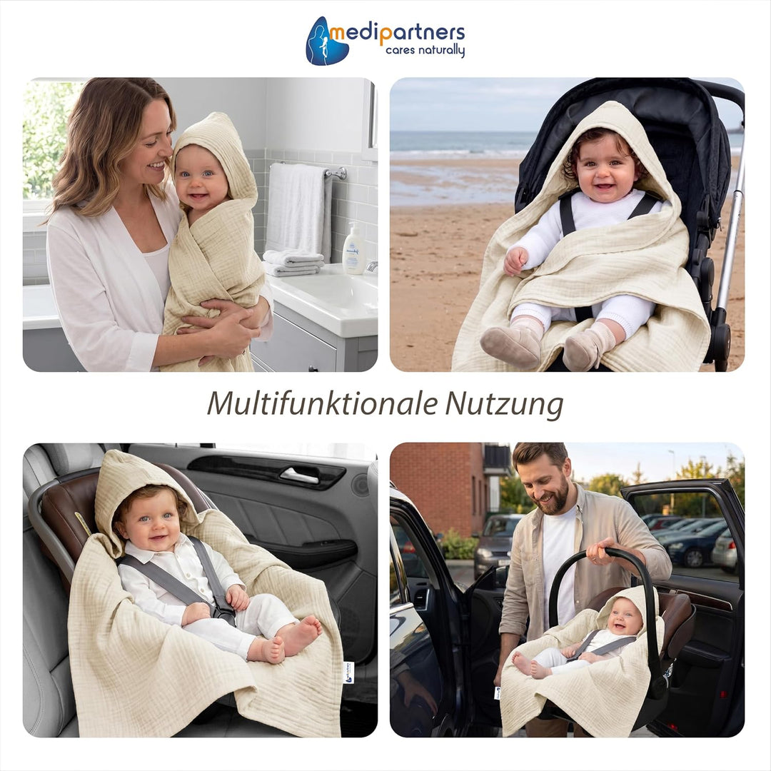 Medi Partners Einschlagdecke Baby Babyschale 100% Baumwolle für Sommer 85x85cm Kinderwagen Kuschelde