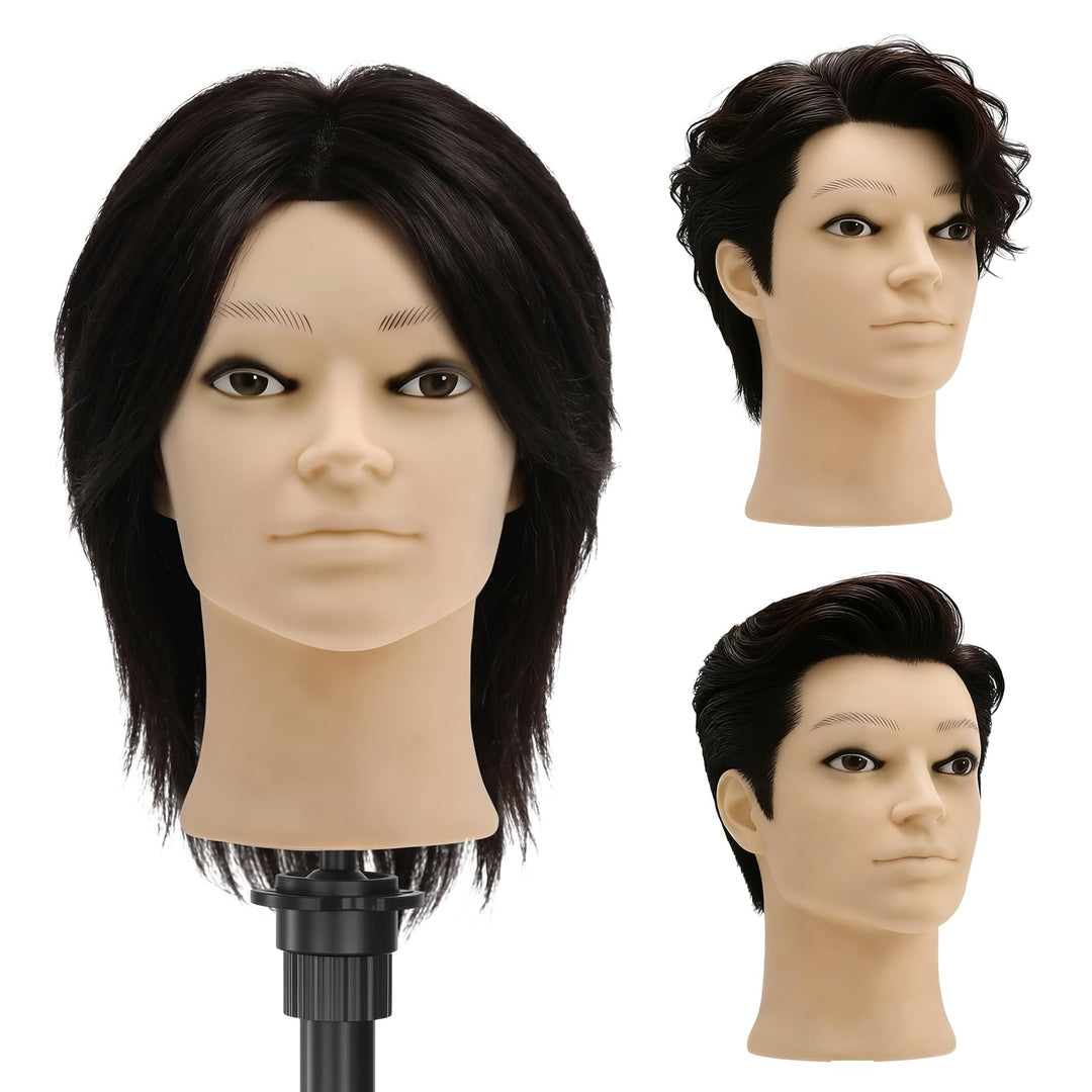 TwoWin 13 Zoll (33 cm) Frisierkopf Echthaar, Mann Friseurkopf Übungskopf 100% echthaar, Trainingskop