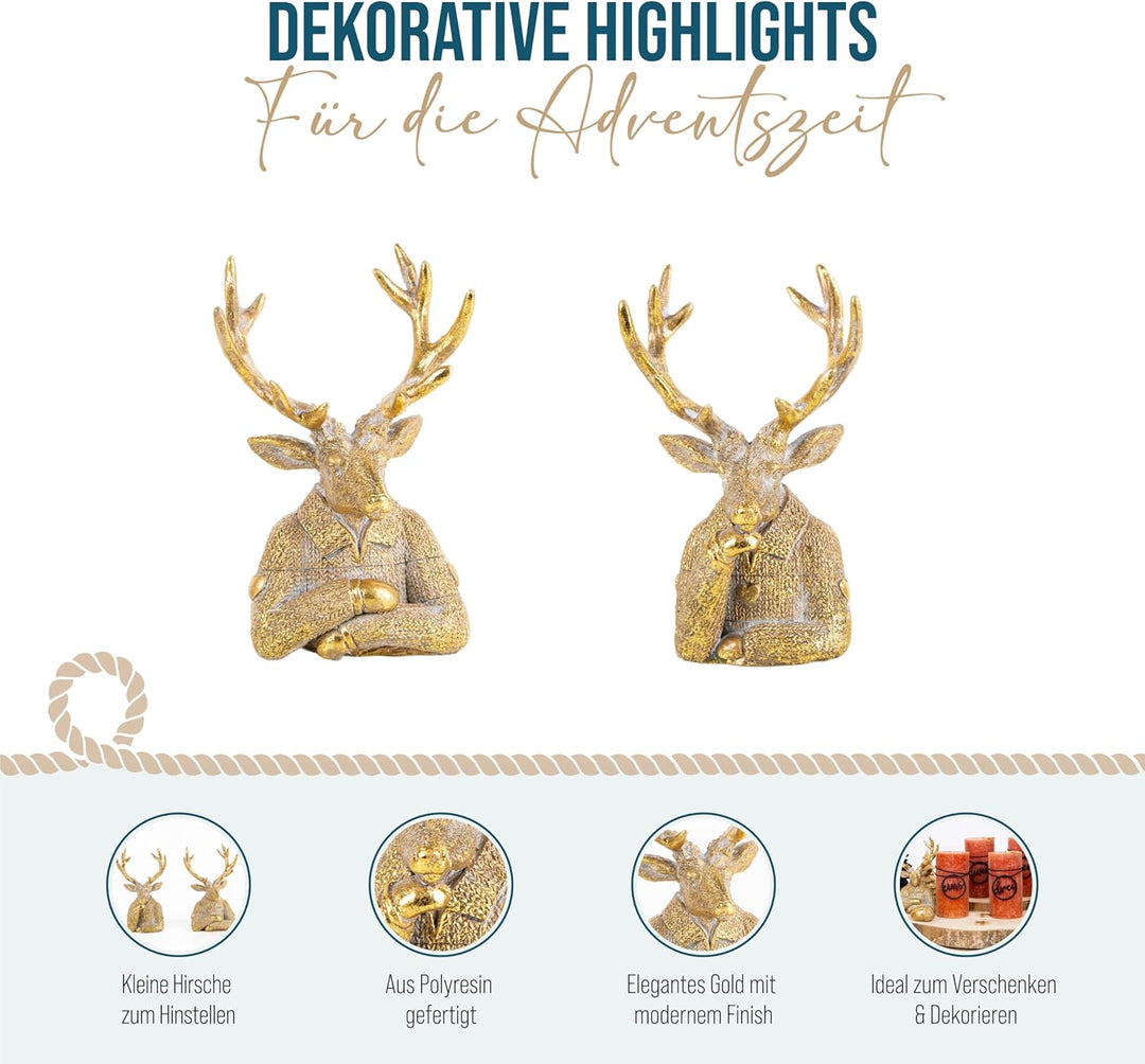 Logbuch-Verlag Hirsch-Figuren, 2 Stück: Weihnachtsfiguren Rentier Deko, Figur Weihnachten, Advent, H