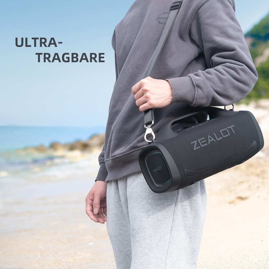 ZEALOT Bluetooth Lautsprecher,100W Stereo Sound für Draussen,XBass,Bluetooth 5.2,USB-C, 24000mAH,Dua