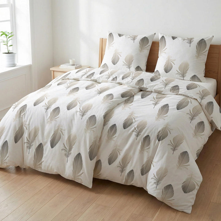 ETÉREA Bettwäsche Set 4-teilig Federn Weiss - 100% Baumwolle - 2X Bettbezug 135x200cm + 2X Kissenbez