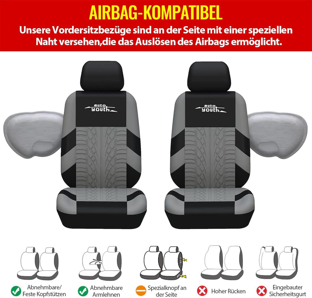 AUTOYOUTH Autositzbezüge Universal Fit Komplettset Autositzschoner Reifenschienen Autositzzubehör, G