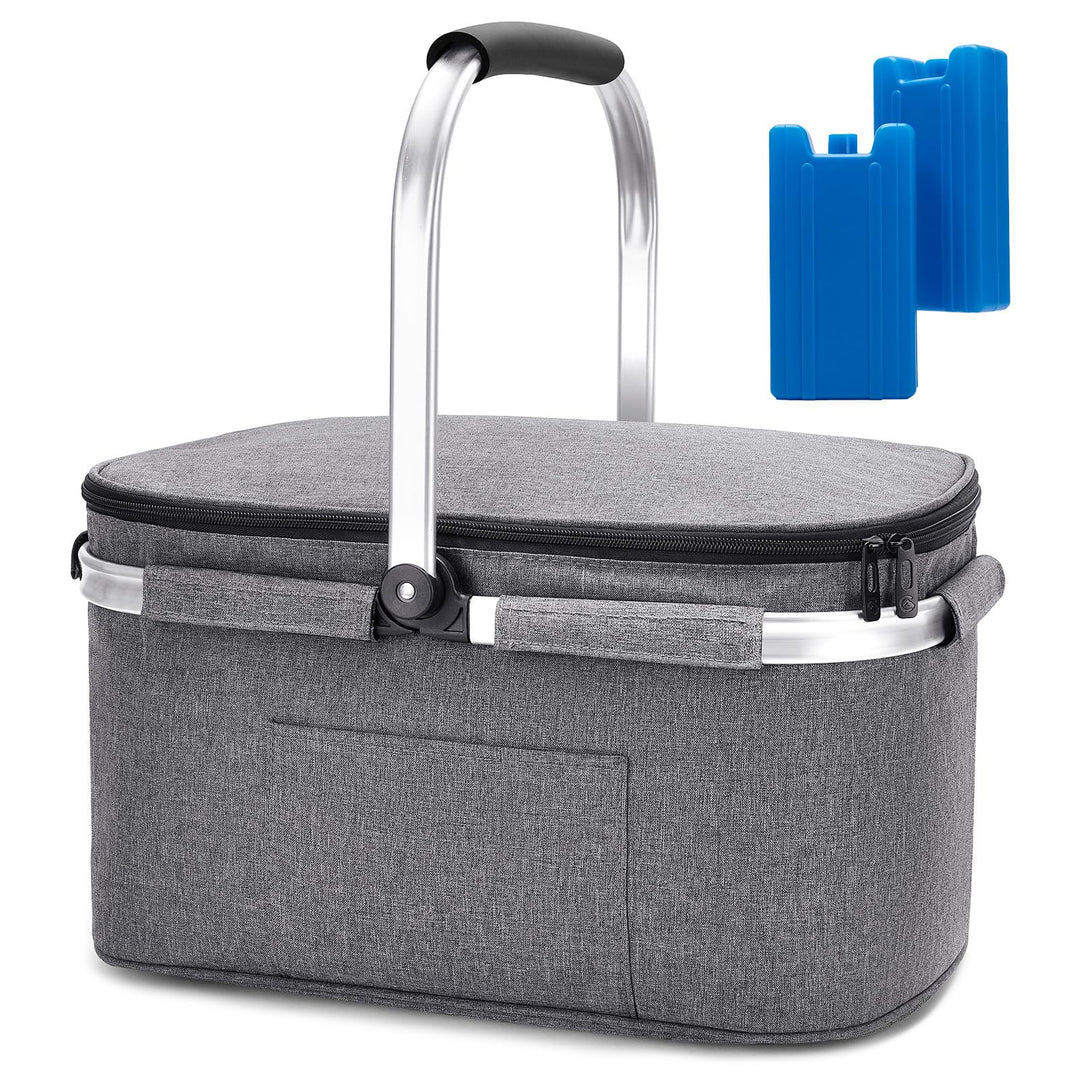 ALLCAMP Gross Faltbar Isoliert Kühltasche - Einkaufskorb Thermo Mit Deckel, Abnehmbarer Picknickkorb