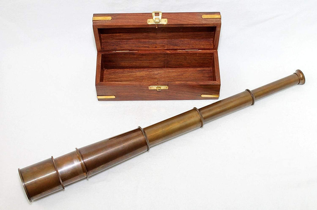 Unbekannt Antik Fernrohr Messing Teleskop ausziehbar auf ca. 50 cm in Edler Holzbox