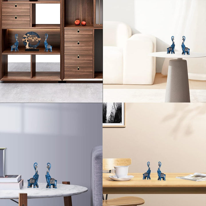DOVDOV 2 Stück Glücksbringer Elefant Skulptur, Blaue chinesische Feng Shui Elefant Statue Home Decor