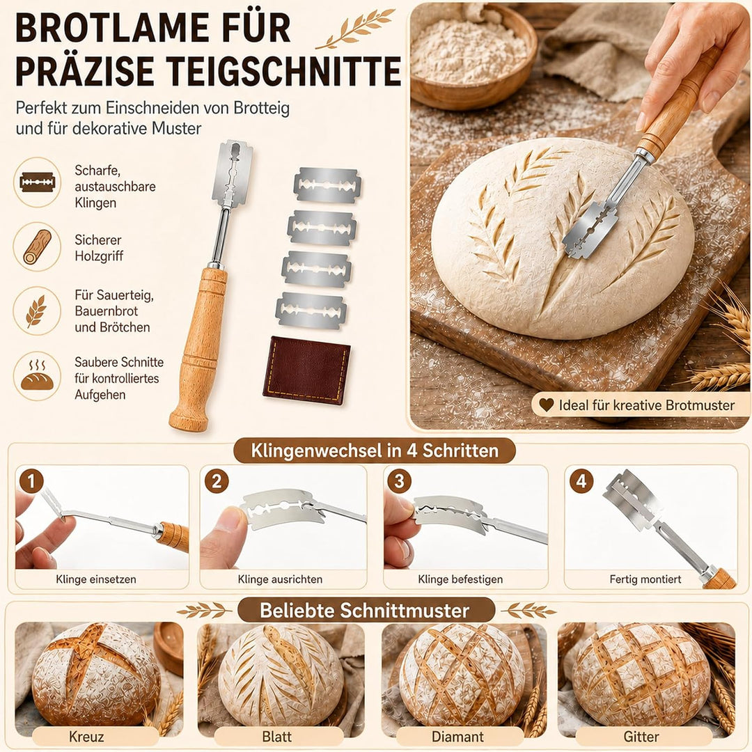 10-teilig Sauerteig Starter Set, geeignet für Anfänger und erfahrene Bäcker | Brot Gärkorb, Rattan R