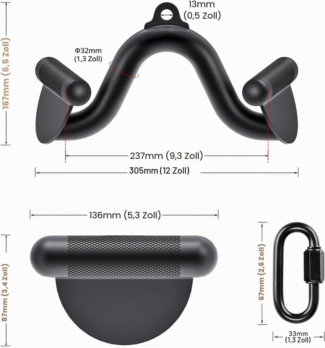 Kipika LAT Pull Down Bars Cable Machine Attachment, Rowing T-bar V-bar Set, Back Strength Training H