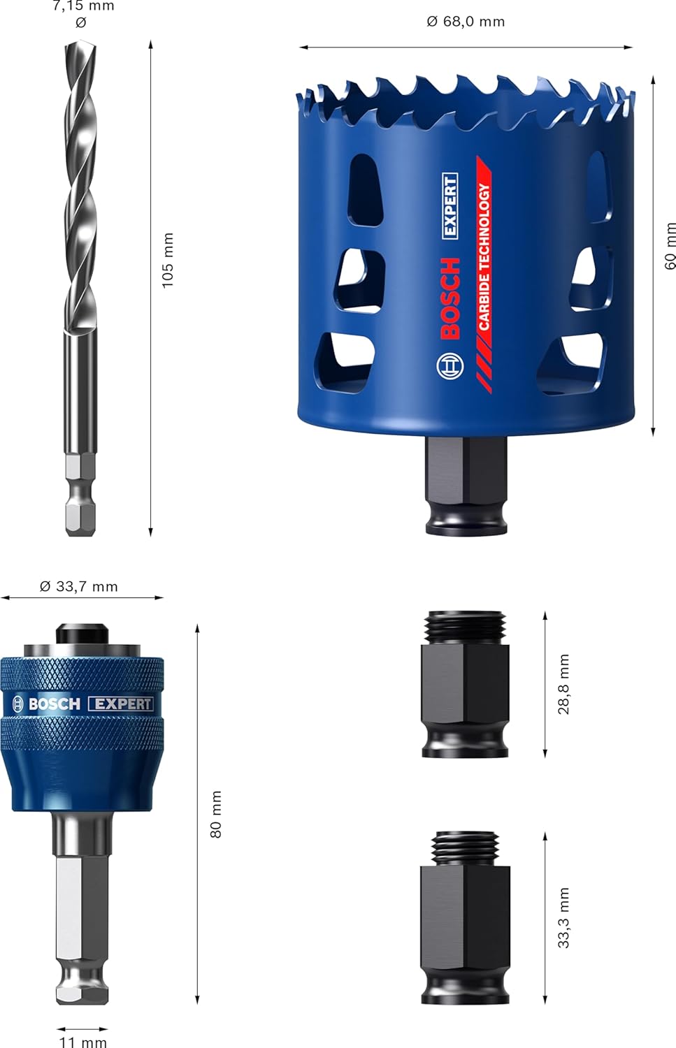 Bosch Professional 1x Expert Tough Material Lochsäge Starter Set (für Holz mit Metall, Ø 51 mm, Zube