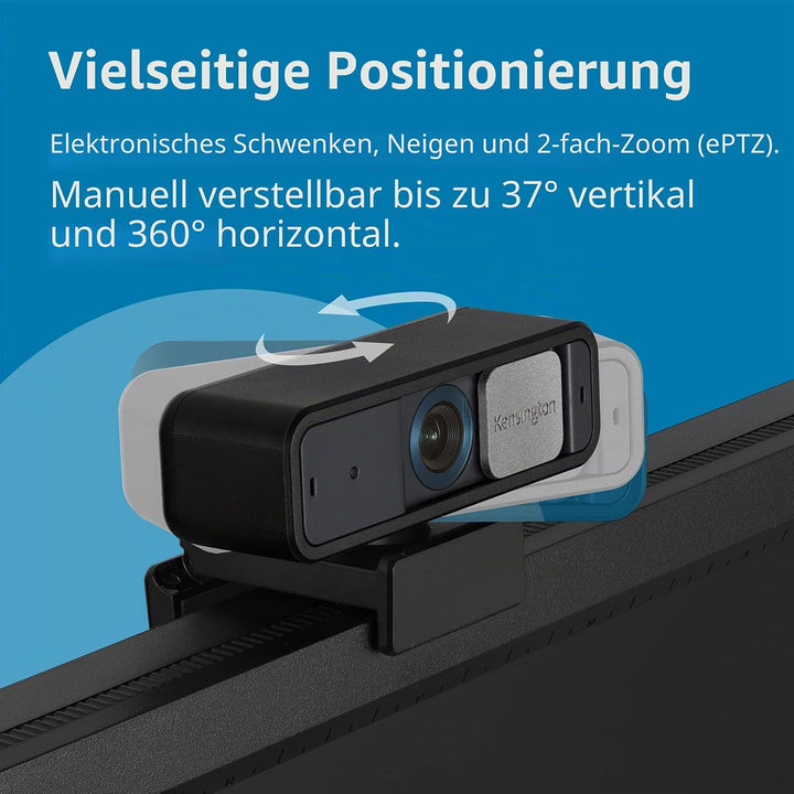Kensington W2050 Pro 1080p Autofokus-Webcam, Strom über USB, 2 integrierte Mikros mit Noise Reductio