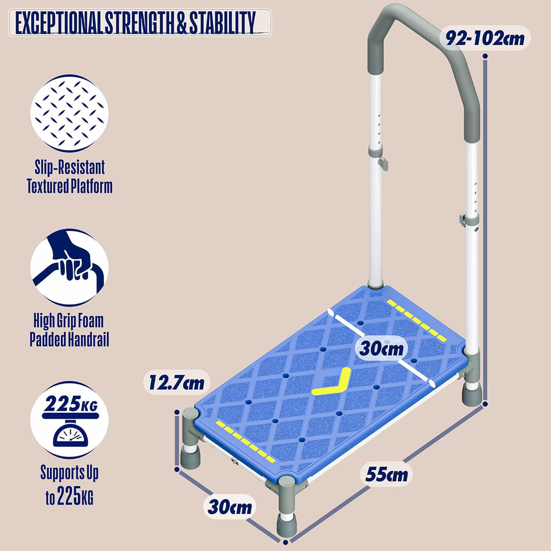 Tritthocker 55cm Trittfläche–Armlehnen höhenverstellbar,bis 225 kg,Nachtleuchtstreifen,rutschfest–Fü