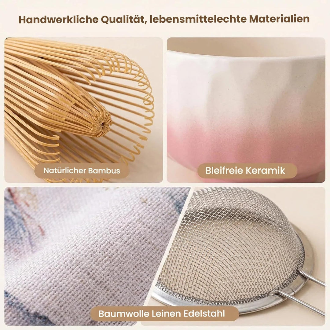 Matcha Set - 8 stuck Vollständiges Matcha Tee Zeremonie Set mit Chasen, Chasen-Ständer,Teeschale, Lö