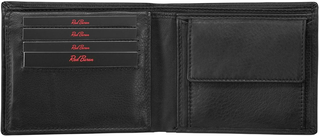 Red Baron Portemonnaie Geldbörse Herren Elegantes Design Schwarz matt - mit Fach für EIN Einkaufswag