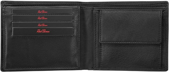 Red Baron Portemonnaie Geldbörse Herren Elegantes Design Schwarz matt - mit Fach für EIN Einkaufswag