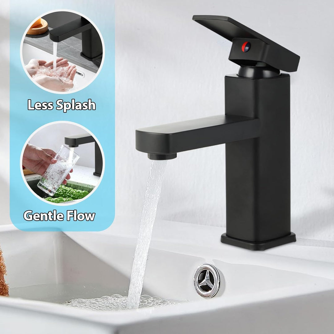 Wasserhahn Bad - Wasserhahn Edelstahl - Eckige Mischbatterie, Armatur Badezimmer, kalt/warm verstell