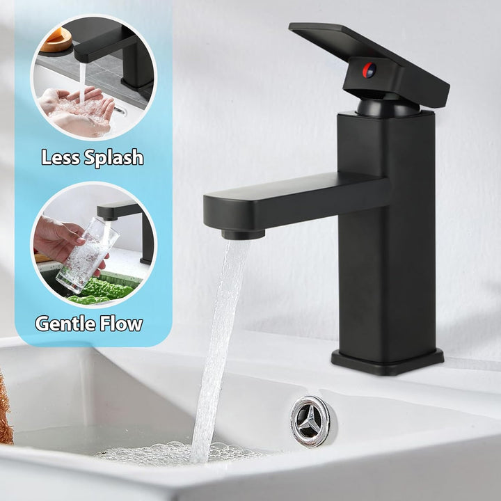 Wasserhahn Bad - Wasserhahn Edelstahl - Eckige Mischbatterie, Armatur Badezimmer, kalt/warm verstell
