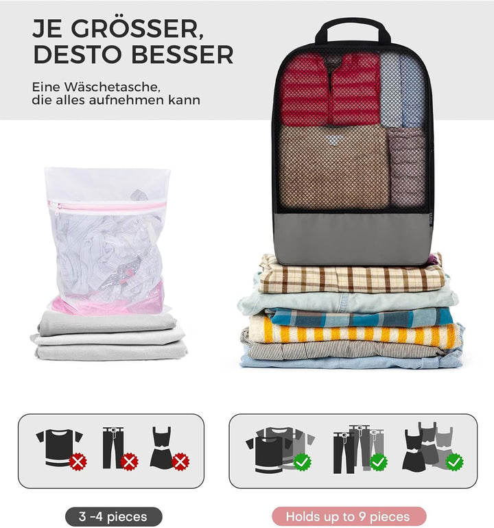 BAGLHER Packwürfel Kompression für die Reise - Extrem platzsparender Koffer-Organizer-Set, wasserdic