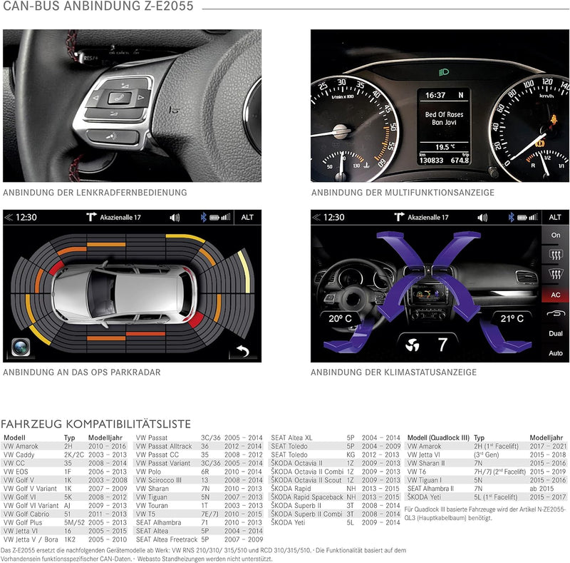 ZENEC Z-E2055: Autoradio für VW, Seat, Skoda (Golf 5 + 6 Plattformen), Mediencenter mit 9“ / 22,9 cm