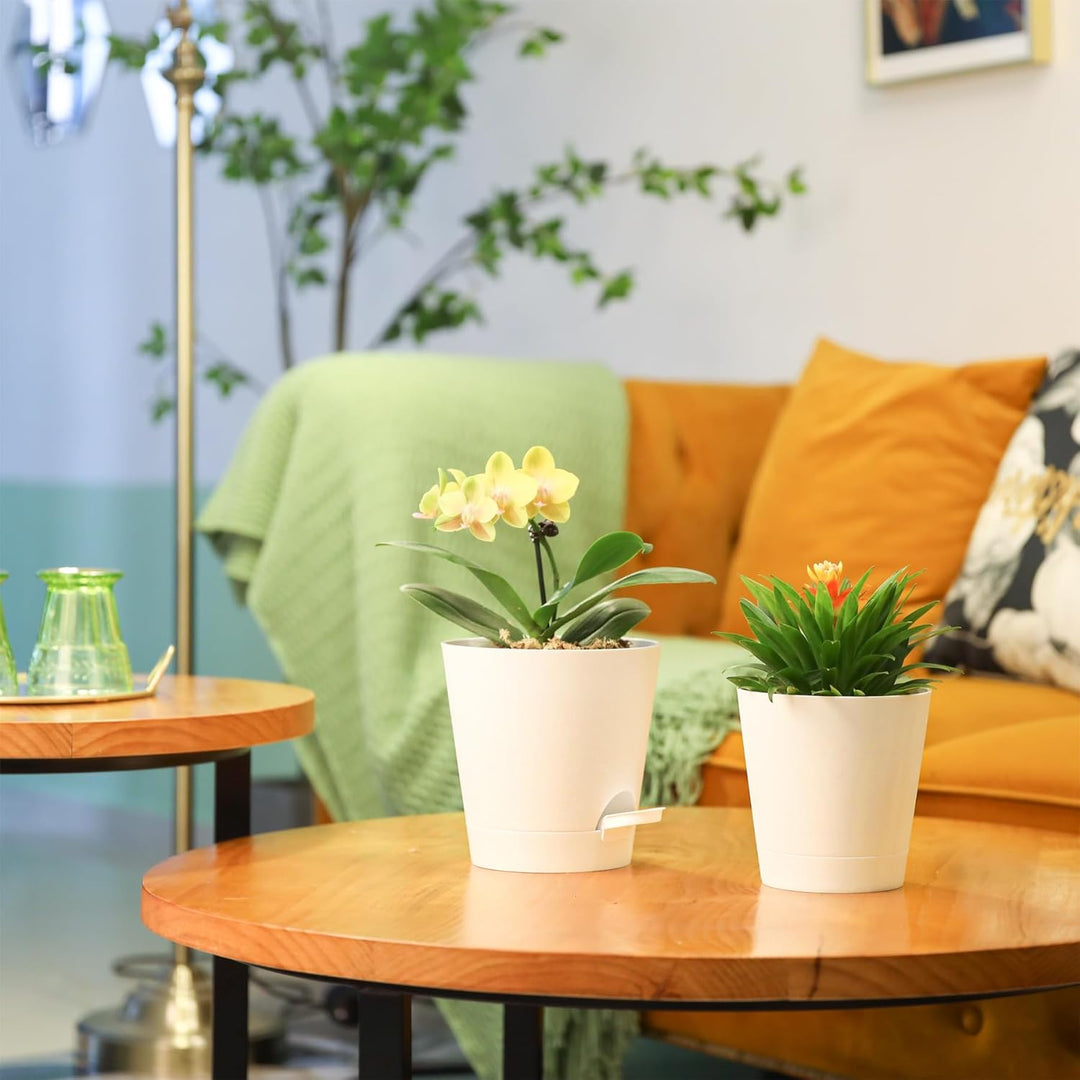 T4U 16,5cm Kunststoff Blumentopf mit Bewässerungssystem, 6er-Set Selbstbewässerung Übertopf mit Unte