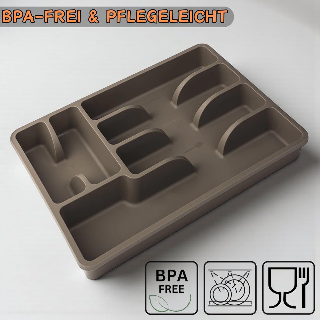 1 x Besteckkasten Besteckkorb mit 6 Fächern, Kunststoff, BPA-frei, Farbe: Braun, Masse: 38 x 29 x 5