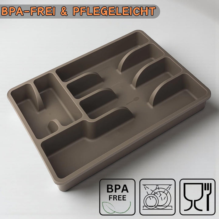 1 x Besteckkasten Besteckkorb mit 6 Fächern, Kunststoff, BPA-frei, Farbe: Braun, Masse: 38 x 29 x 5