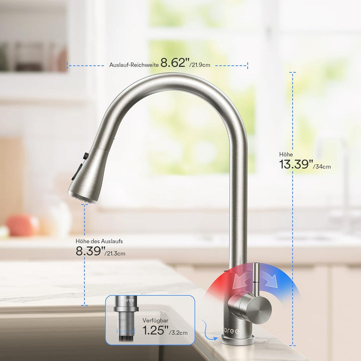 Coree Wasserhahn Küche, Herunterziehen Brause Armatur Hochdruck Küchenarmatur, Zwei Sprühfunktionen