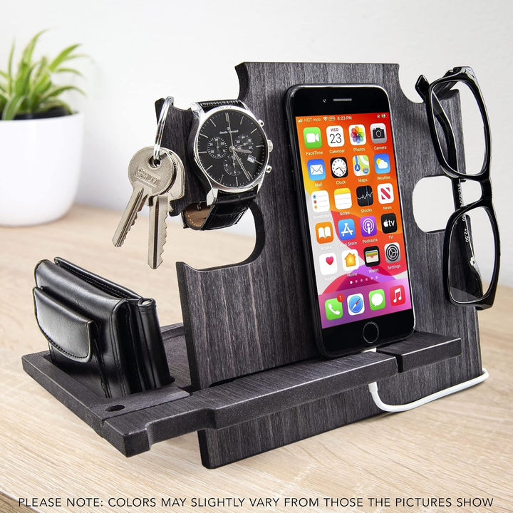 Personalisierte Dockingstation, Smartphone-Ständer - Nachttischhalter aus Holz, Geschenkidee für Män