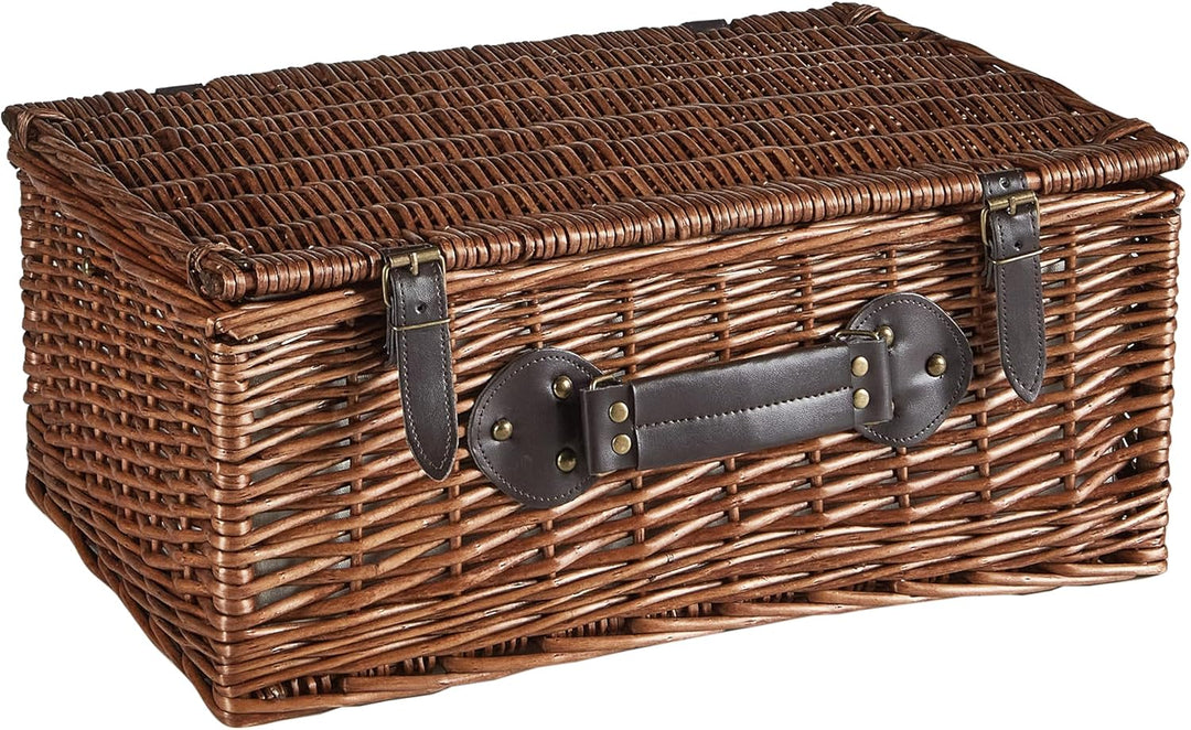 Picknickkorb 4 Personen Weide braun Kühltasche Teller Besteck Weingläser Pruneau