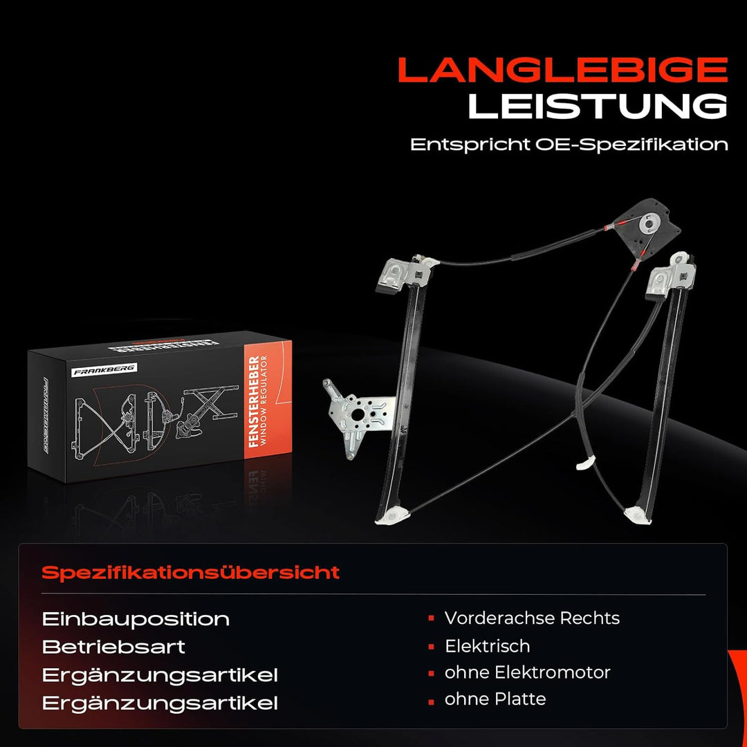 Frankberg Elektrisch Fensterheber Ohne Motor 2/3-Türig Vorne Rechts Kompatibel mit Lupo 6X1 6E1 Schr