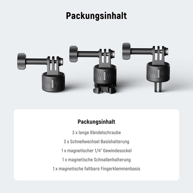 NEEWER Magnetisches Schnellspanner Stativ Adapter Set, kompatibel mit GoPro Hero 12 11 10 9 8 Hero M