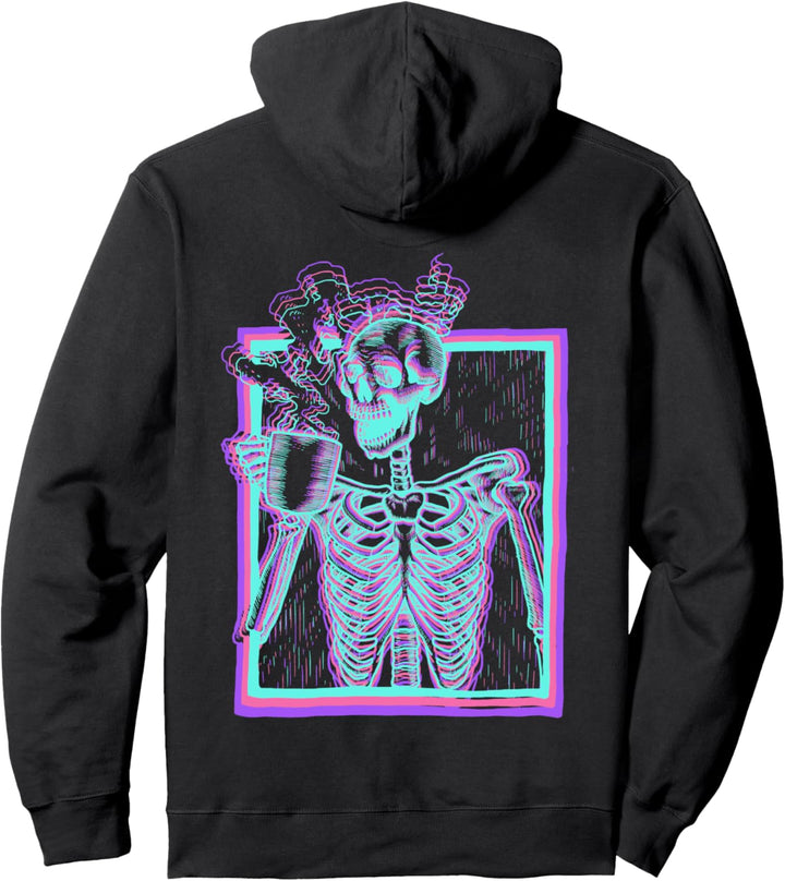 Synthwave ästhetischer Skelett Vaporwave lächelnder Totenkopf Kaffee Pullover Hoodie