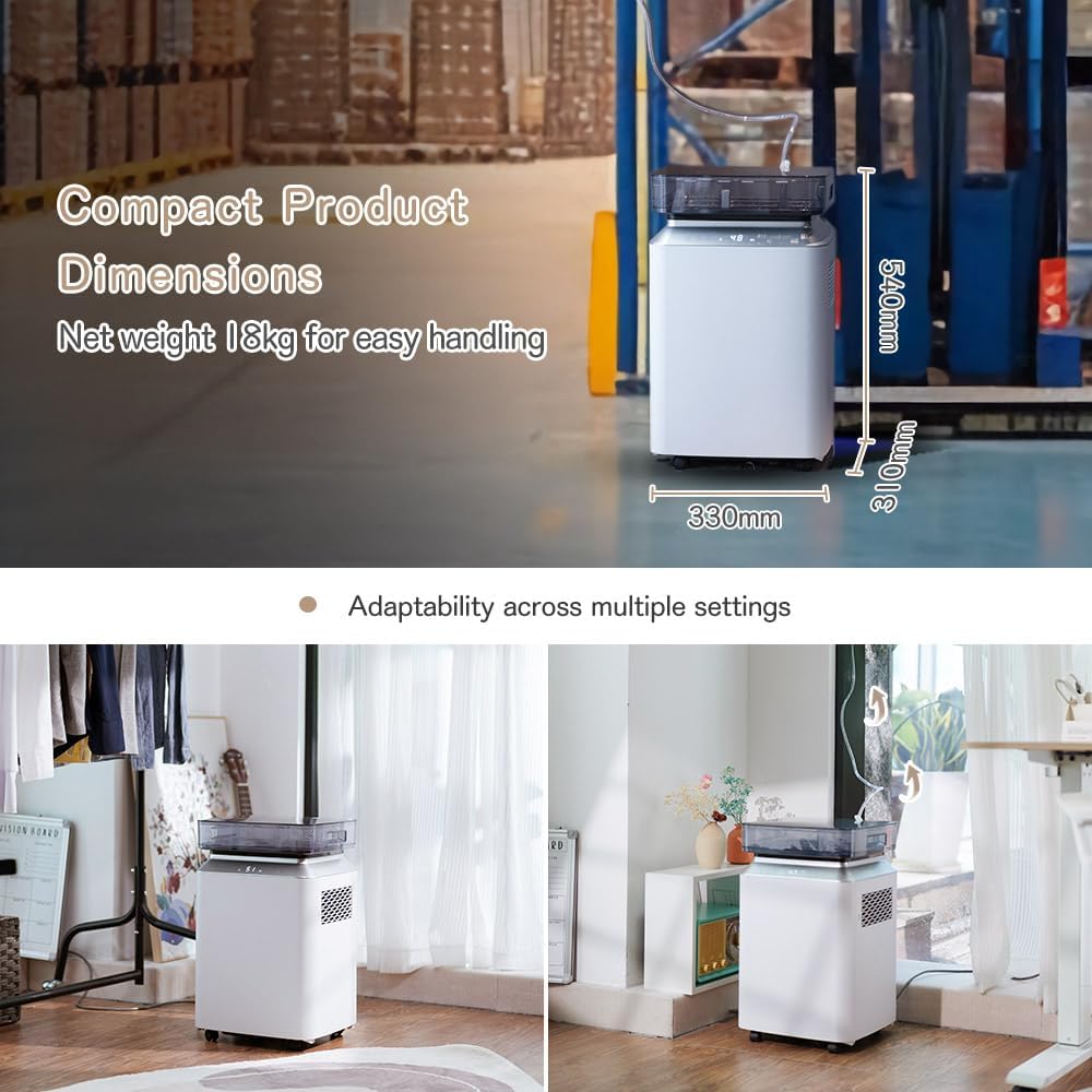 Kalopsia Luftentfeuchter Elektrisch: 80L/Tag für Keller &amp; Wohnung - 8L Tank, 170m², 46dB Leise mit A