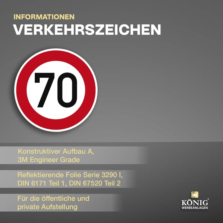 Verkehrszeichen Zulässige Höchstgeschwindigkeit 70 Nr. 274-70 | Ø 420mm, Alu 2mm, RA1 | Original Ver