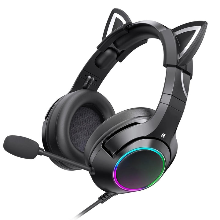 Gaming-Headset mit Mikrofon, abnehmbare Katzenohr-Kopfhörer, Katzenohr-Design mit RGB-Beleuchtung, V