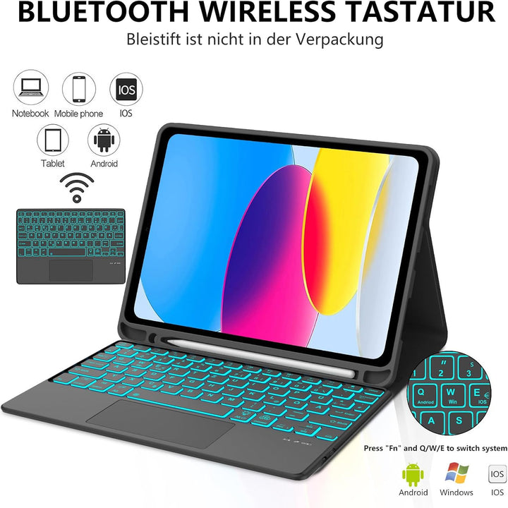 Hülle Tastatur für iPad A16 11. Gen 11" 2025, iPad 10. Gen 2022 10.9" | Touchpad Magnetische Hinterg
