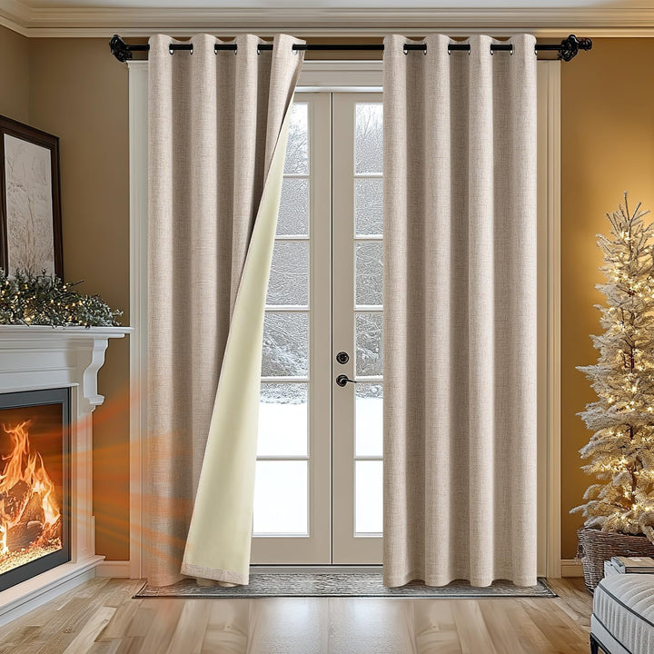MIULEE Verdunklungsvorhänge mit ösen Gardinen Leinenoptik 2er Set 245 x 140 cm Beige Vorhang Blickdi