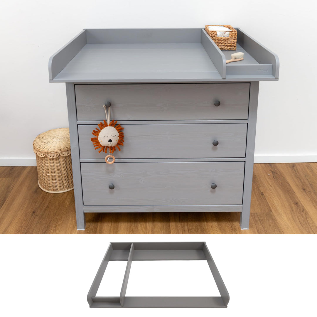Wickelaufsatz für IKEA HEMNES Kommode – mit Trennfach, passgenau & einfach montiert (Grau, 108cm) Gr