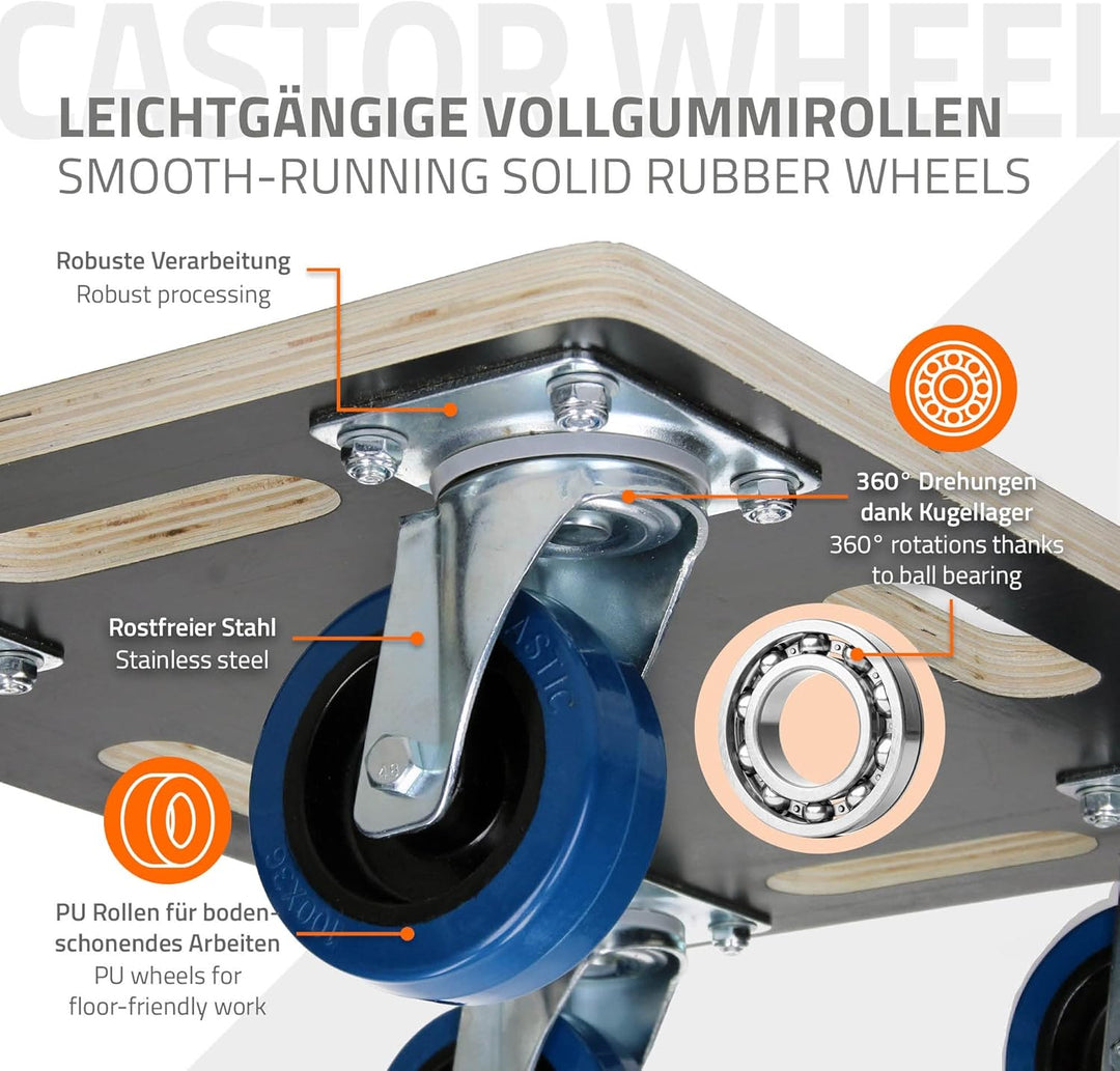 ECD Germany 2er Set Transportroller 35x50 cm bis 800 kg Siebdruckplatte, PP-Räder, Transporthilfe fü